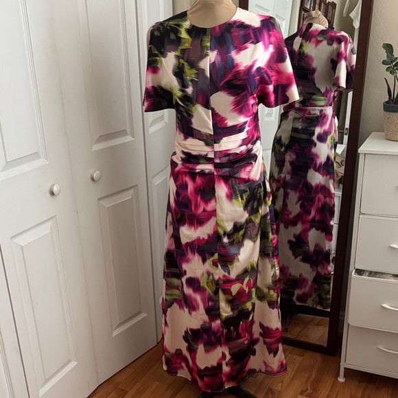 Karen Millen Dresses & Skirts - Karen Millen Floral Watercolor Maxi Dress in Fuchsia and Green Like New Size 6